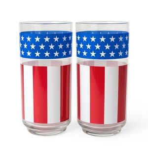 2 Vintage Libbey Americana USA Flag Tumblers Drinking Glasses